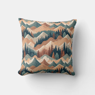 Coussin Peinture de paysage de montagne rocheuse et de for