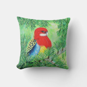 Coussin Peinture de Perruche Rosella Rouge