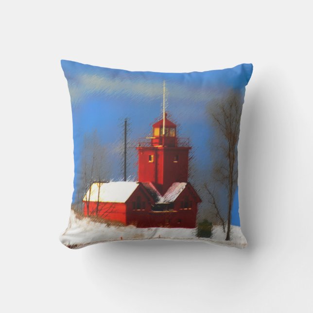 Coussin Peinture de phare rouge - Art original (Recto)