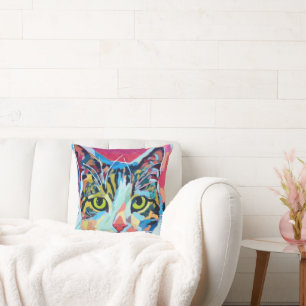 Coussin Peinture de portrait de chat personnalisé - Animal
