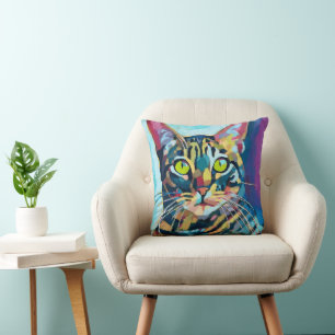 Coussin Peinture de portrait de chat personnalisée - Anima