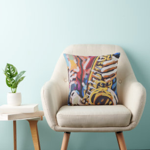 Coussin Peinture de Saxophone -Cadeau pour les Amoureux d