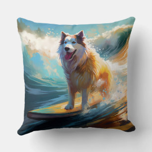 Coussin Peinture de surf de plage de Malamute d'Alaska