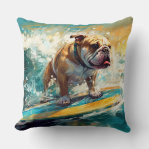Coussin Peinture de surf sur la plage de Bulldog
