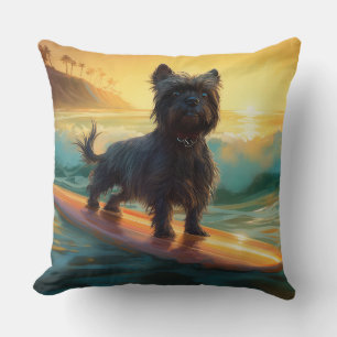 Coussin Peinture de surf sur la plage de l'Affenpinscher