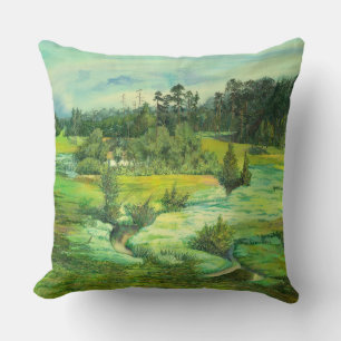 Coussin peinture de vallée verte Aquarelle