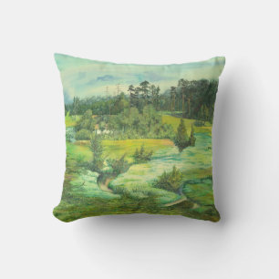 Coussin peinture de vallée verte Aquarelle