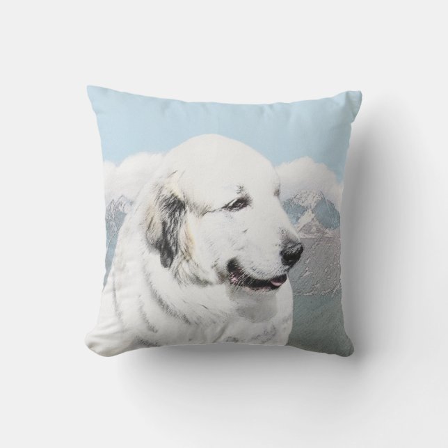 Coussin Peinture des Pyrénées - Art original du chien (Recto)