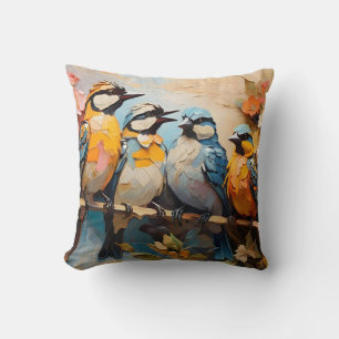 Coussin Peinture d'oiseaux colorés