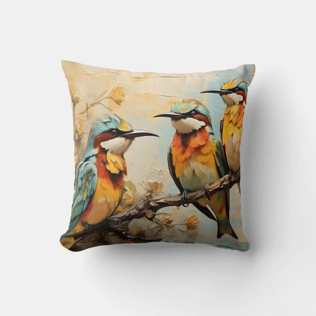 Coussin Peinture d'oiseaux colorés #2 (Recto)