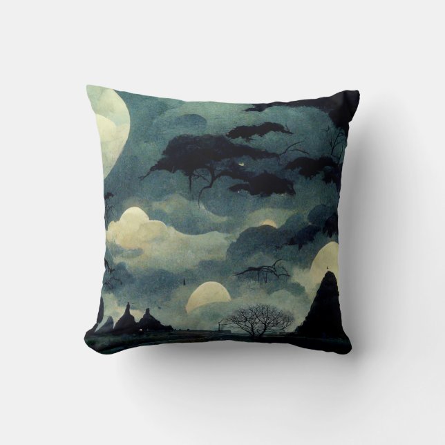 Coussin Peinture éffrayante du paysage d'Halloween (Recto)