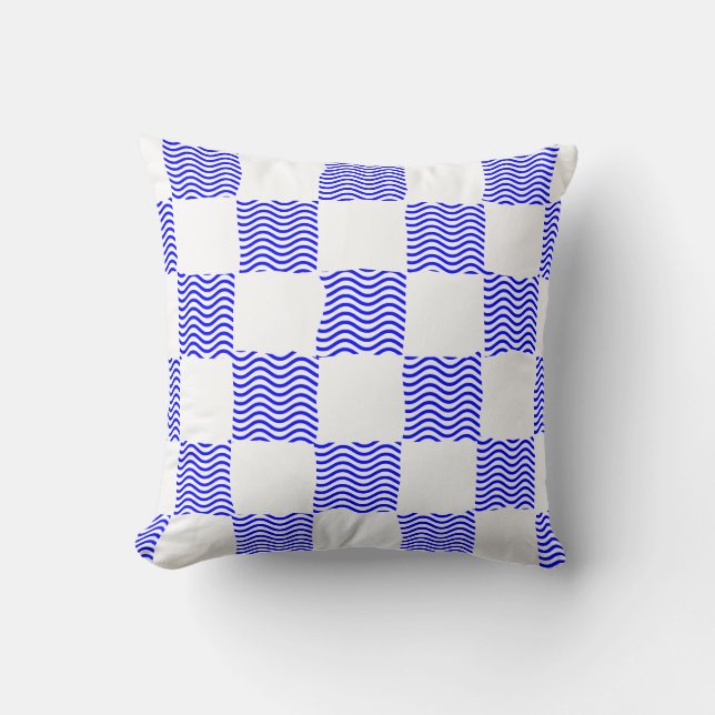 Coussin Peinture élégante à carreaux de vague bleue (Recto)