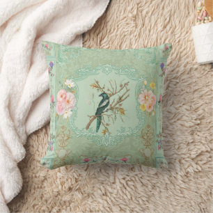 Coussin Peinture florale rococo pastel victorienne vintage