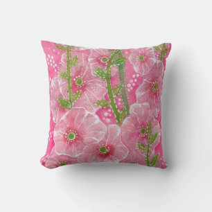 Coussin Peinture florale rose Hollyhock Malve Malva