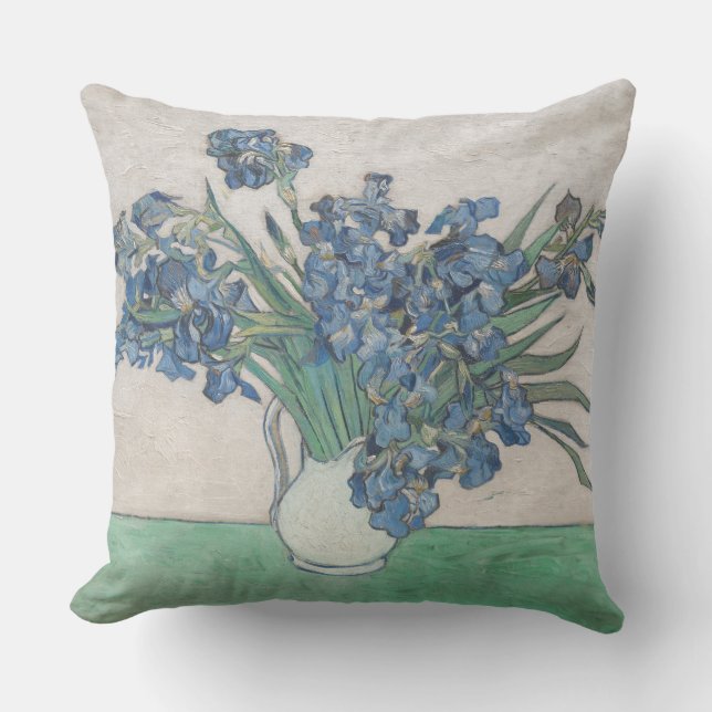 Coussin Peinture impressionniste vase d'iris de Van Gogh (Recto)