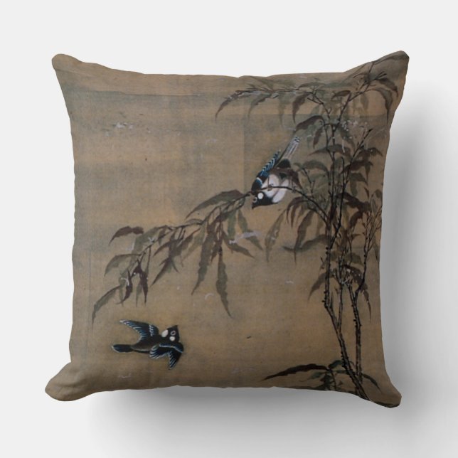 Coussin Peinture japonaise orientale vintage de deux (Recto)