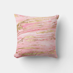 Coussin Peinture marbrée Abstraite rose et or élégant