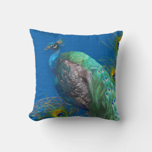 Coussin Peinture moderne Peacock Plumes de queue Royal Blu