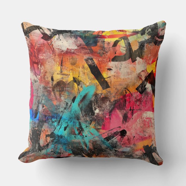 Coussin Peinture Murale de Rue avec Coulures Superposées & (Recto)