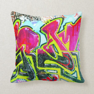 Coussin peinture murale rouge/bleue/verte de graffiti