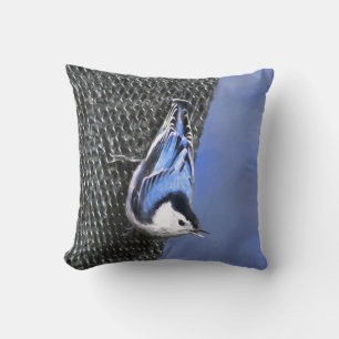 Coussin Peinture Nuthatch à poitrine blanche Art original
