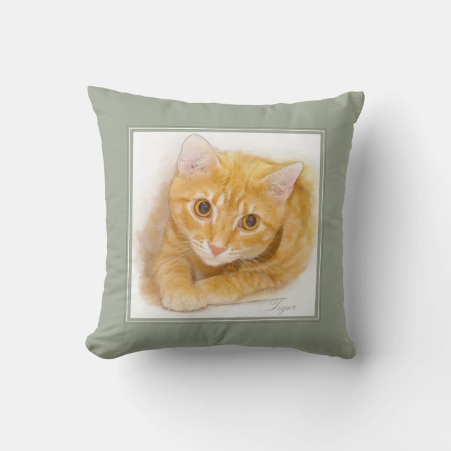Coussin Peinture orange de chat tigré (Recto)
