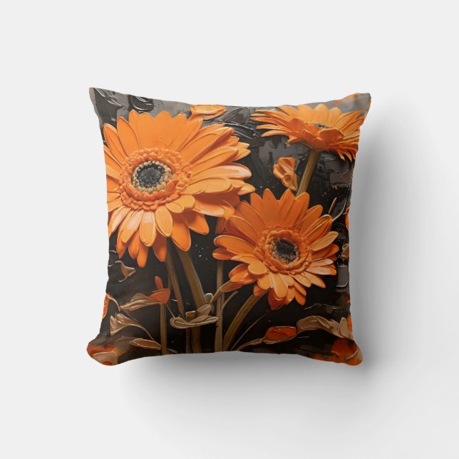 Coussin Peinture Orange Gerbera Fleurs (Recto)