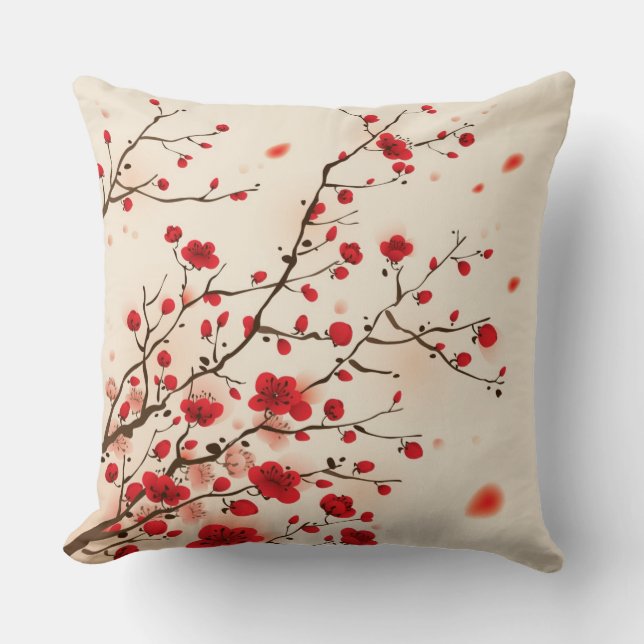 Coussin Peinture orientale de style, fleur de prune au (Recto)
