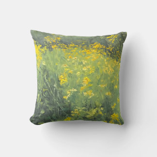 Coussin Peinture originale à l'huile de Fleur sauvage jaun