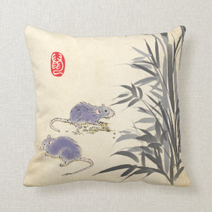 Coussin Peinture originale de Rat de bambou Année chinois