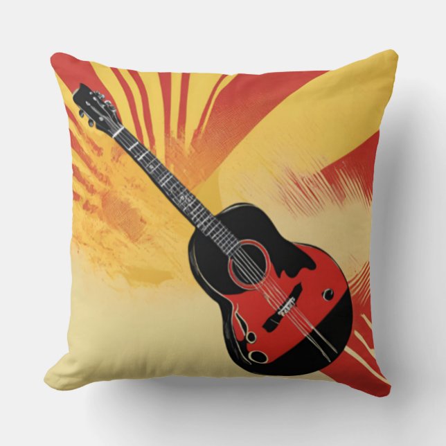 Coussin Peinture Pop Art Guitare Illustration Vintage Retr (Recto)