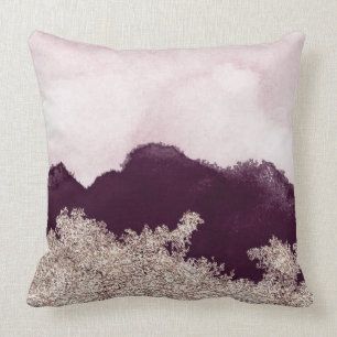 Coussin Peinture pourpre et or d'aquarelle déchirés