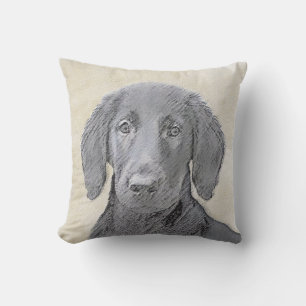 Coussin Peinture Retriever à revêtement plat - Art Chien o
