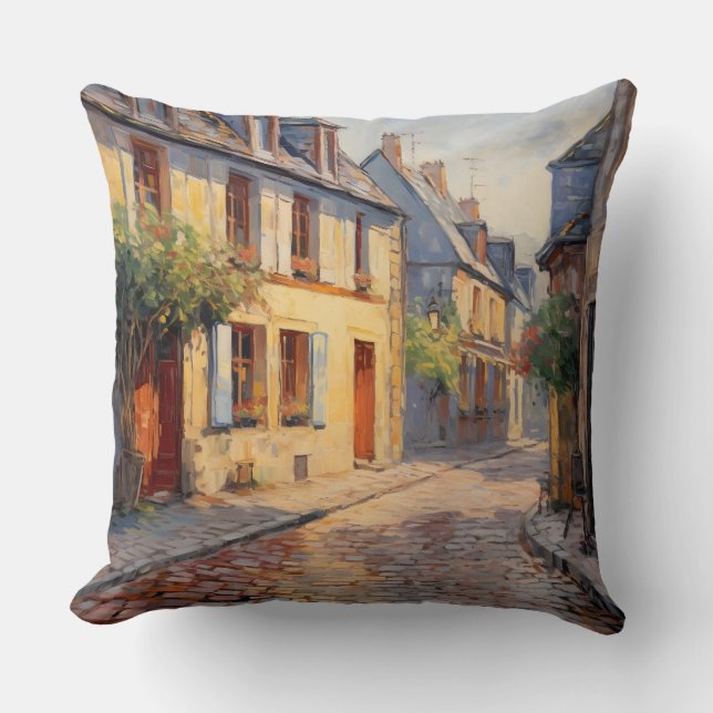 Coussin Peinture rue et village médiéval français (Recto)