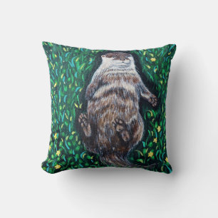 Coussin Peinture sur la loutre de rivière relaxante