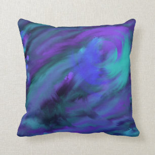 Coussin Peinture tourbillonnante bleu violet aqua et art d