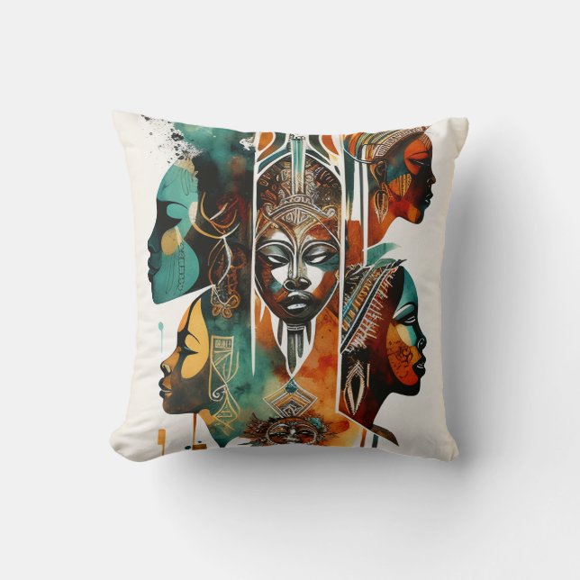 Coussin Peinture Tribale Africaine, Art Contemporain (Recto)
