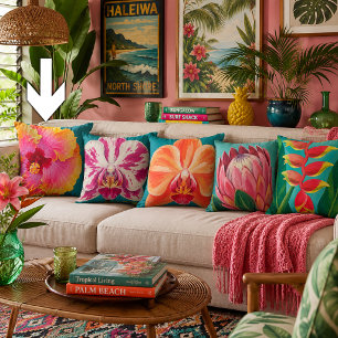 Coussin Peinture vibrante de fleur d'hibiscus tropical sar