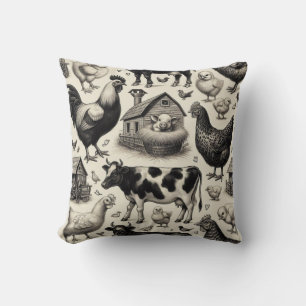 Coussin Peinture vintage d'animaux de ferme