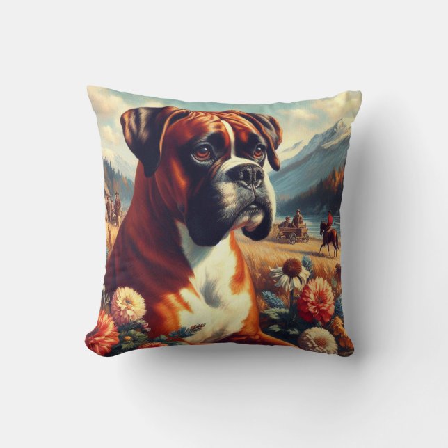 Coussin Peinture vintage de chien de boîte (Recto)