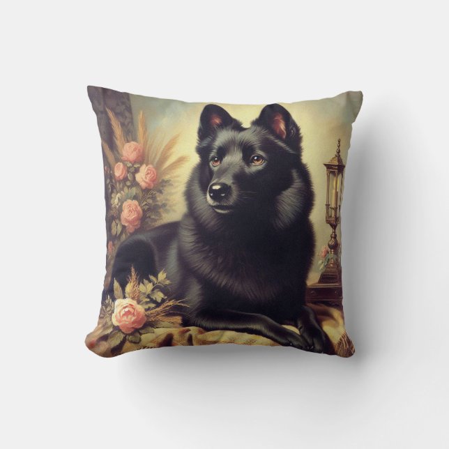 Coussin Peinture vintage de Chien Schipperke (Recto)