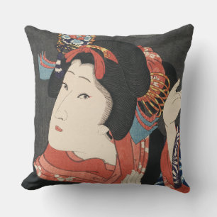 Coussin Peinture Vintage japonaise colorée