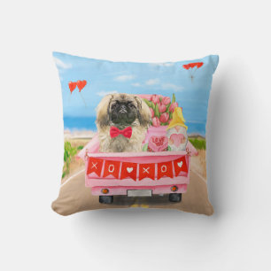 Coussin Pékinois Jour de la Saint-Valentin Camion Cœurs