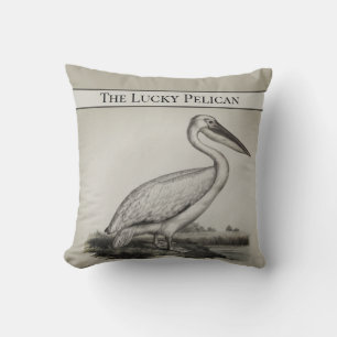 Coussin Pélican aquarelle nautique vintage personnalisé