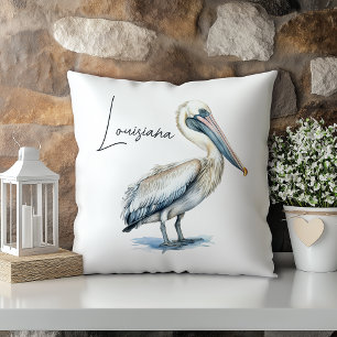 Coussin Pélican aquarelle pastel État de Louisiane