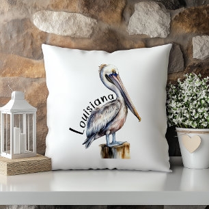 Coussin Pélican aquarelle pastel État de Louisiane
