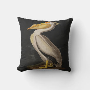Coussin Pélican blanc antique de John James Audubon côtier
