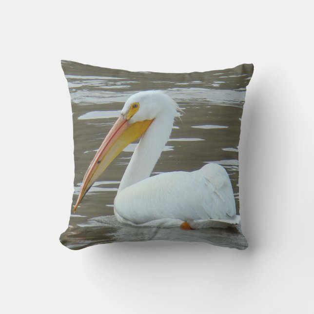 Coussin Pélican blanc B15 sur eau boueuse (Recto)