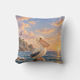 Coussin Pélican Crème Doré Couchant du Phare Côtiers