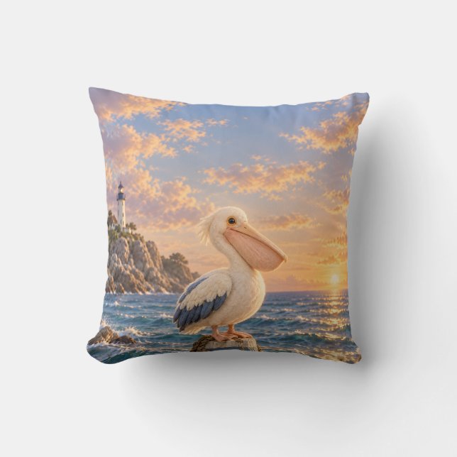 Coussin Pélican Crème Doré Couchant du Phare Côtiers (Recto)
